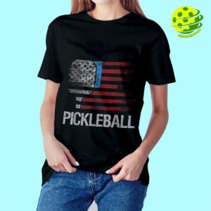 Female Model Pickleball Paddle American Flag Shirts