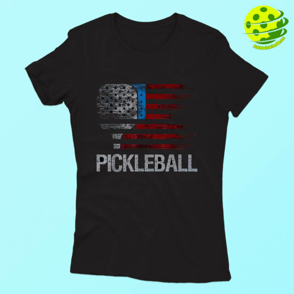 American Flag Pickleball T-Shirt with Paddle | Patriotic Sports Tee