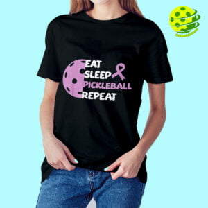 Female Model Eat Sleep Pickleball Repeat Shirt