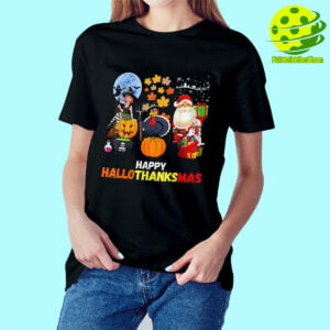 Female Model Happy Hallothanksmas Pickleball Shirt