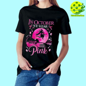 Female Model In October We Wear Pink Pickleball Shirt